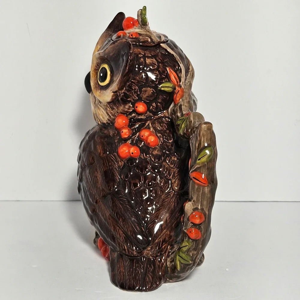 Cracker Barrel Stoneware Harvest Owl Teapot Brown Fall Autumn Decor